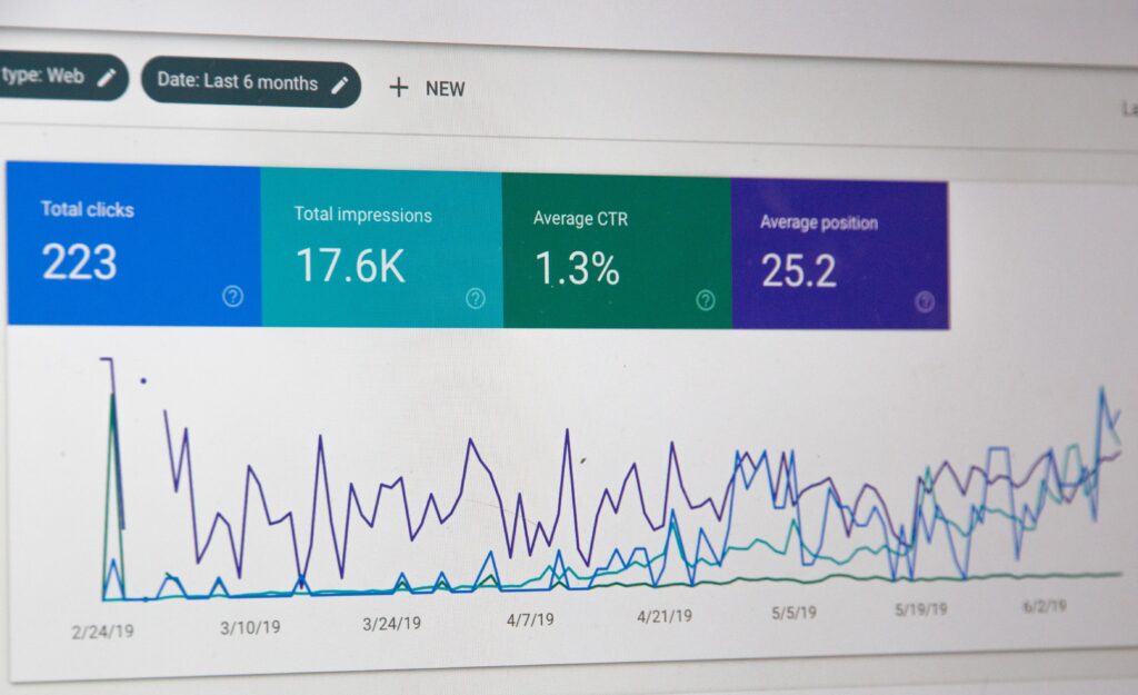 An image on a computer screen showing a graph of website performance