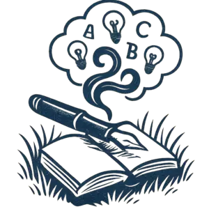 A hand drawn picture of a book and a pen. The image highlights one of the services an SEO Copywriter performs.
